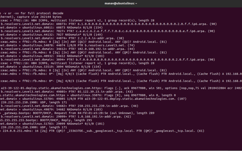 Capture Data using tcpdump on Ubuntu